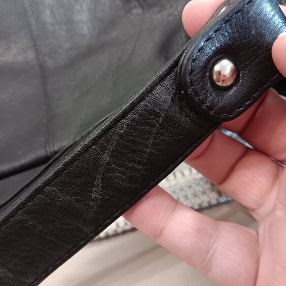 GAL vintage black leather multi pocket single strap shoulder bag purse - Picture 12 of 15